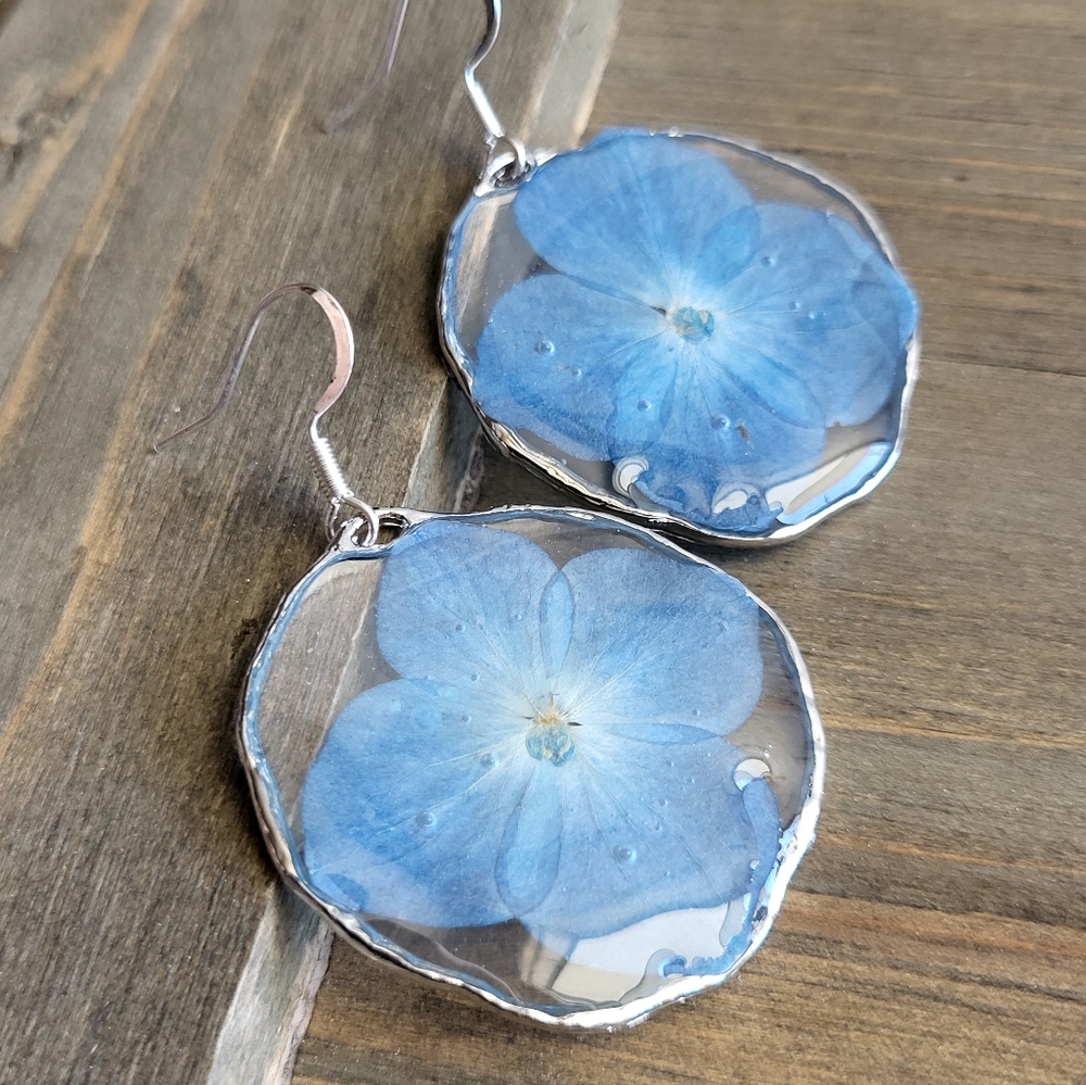 Blue Hydrangea Flower Earrings- Handmade Earrings- Blue Flower Earrings- Flower